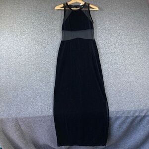 Vintage 90s NWT Groove Velvet‎ Maxi Dress Womens Small Black Mesh Panel Cut Out